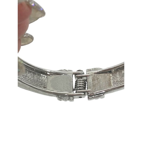 Women’s Silver Tone Bangle Bracelet 6.5 “ Oval Aqua Blue Faceted Plastic Stone - Picture 17 of 17